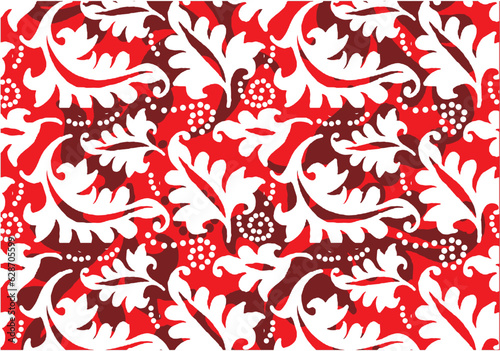 Indonesian Batik, a dyeing technique with wax applied to cloth. Development of Sidomukti motifs with various colors
