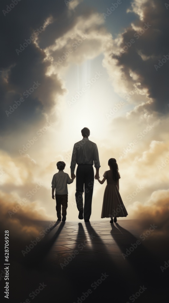 a family walking to heaven. Generative AI