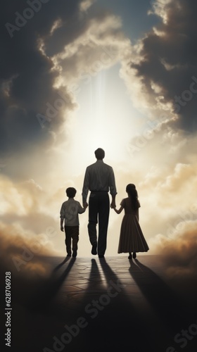 a family walking to heaven. Generative AI
