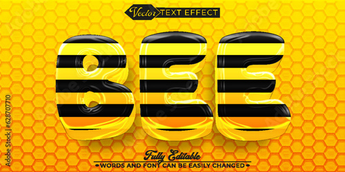 Cartoon Bee Vector Editable Text Effect Template