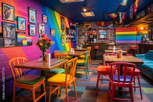 interior of cafe LGBTQ+ decoration