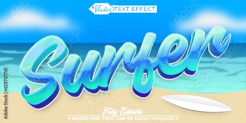 Cartoon Surfer Vector Editable Text Effect Template
