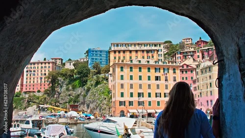 Camogli colorful fishing village. Located on the west side of the peninsula of Portofino, on the Golfo Paradiso in the Riviera di Levante, Liguria, Italy
