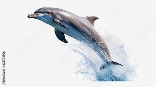 Dolphin jumping out of water  dolphin isolated on white background  dolphin jumping isolated on white.