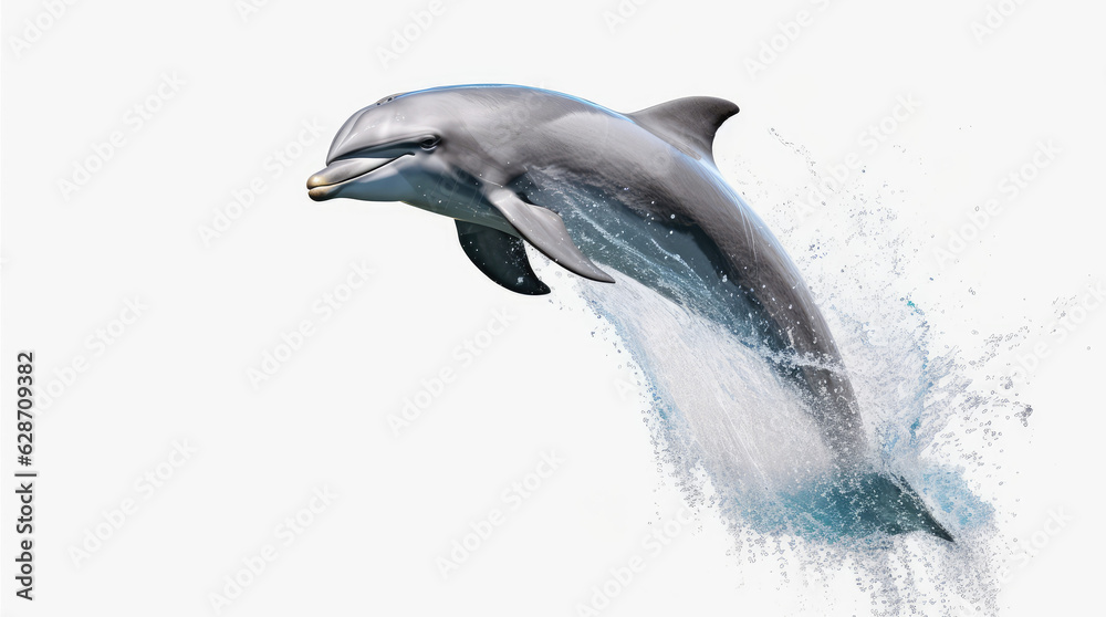 Dolphin jumping out of water, dolphin isolated on white background, dolphin jumping isolated on white.