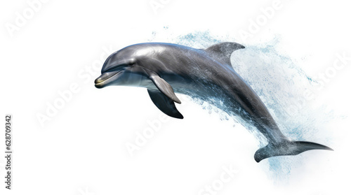 Dolphin jumping out of water, dolphin isolated on white background, dolphin jumping isolated on white. © Joel Valdez