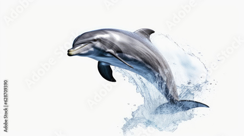 Dolphin jumping out of water, dolphin isolated on white background, dolphin jumping isolated on white.