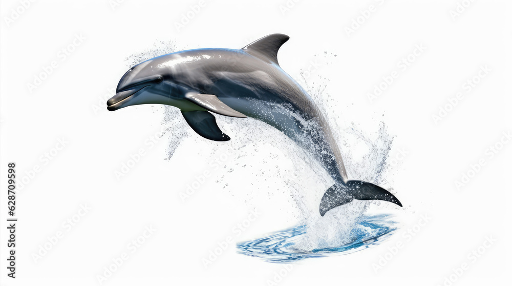 Obraz premium Dolphin jumping out of water, dolphin isolated on white background, dolphin jumping isolated on white.