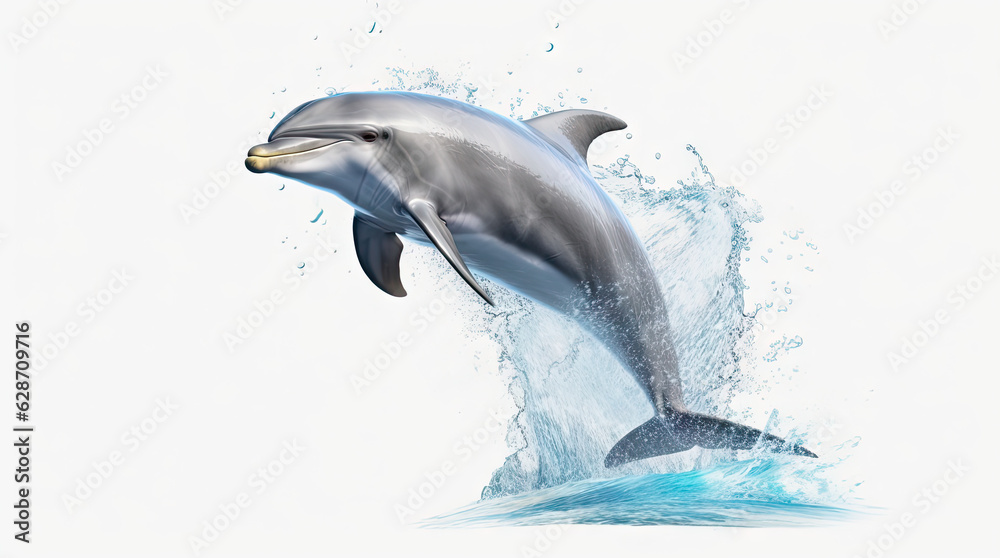 Naklejka premium Dolphin jumping out of water, dolphin isolated on white background, dolphin jumping isolated on white.
