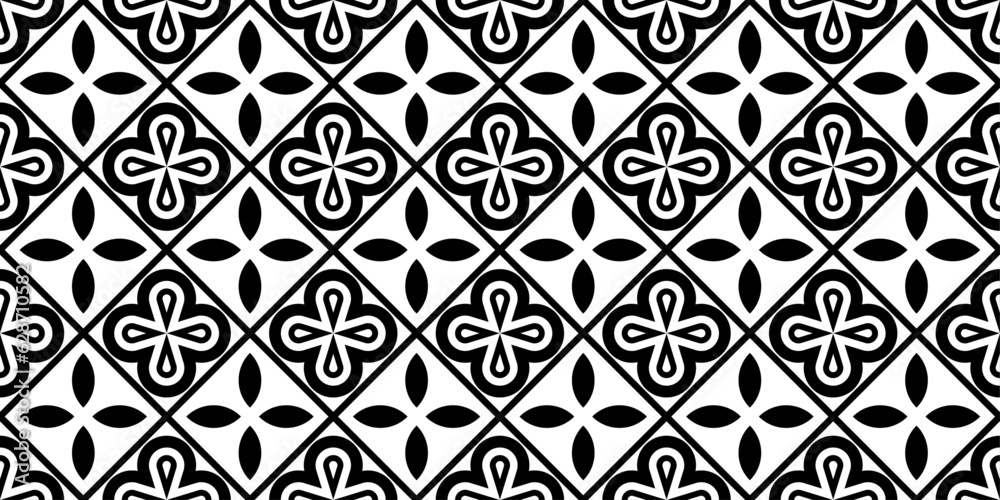 Diagonal black tiles with crosses. Design for textile, fabric, clothing, curtain, rug, batik, ornament, background, wrapping. Diagonal black tiles with crosses. Design for textile, fabric, clothing, curtain, rug, batik, ornament, background, wrapping.