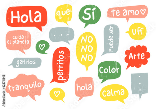 Pegatinas para mensajería. Burbujas con frases. Habla cómica. Frases aleatorias. Vector de conversación.