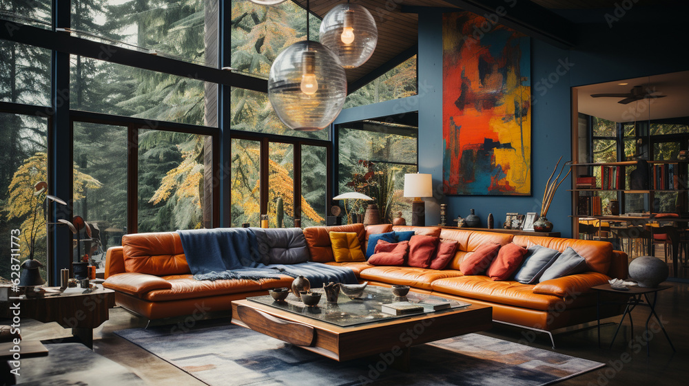 interior design with modern living room and sofa.generative ai interior design with modern living room and sofa.generative ai