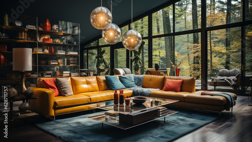 interior design with modern living room and sofa.generative ai