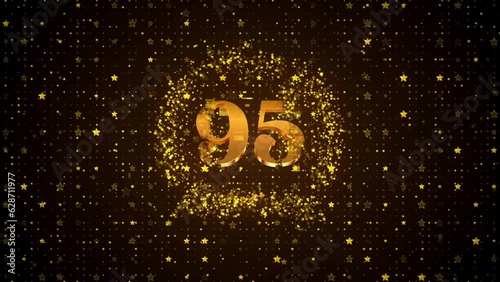 Luxury Motion View Golden Shiny Happy 95th Anniversary Logo reveal On Golden Brown Twinkle Star Shape Particles Sparkle Pattern Background photo