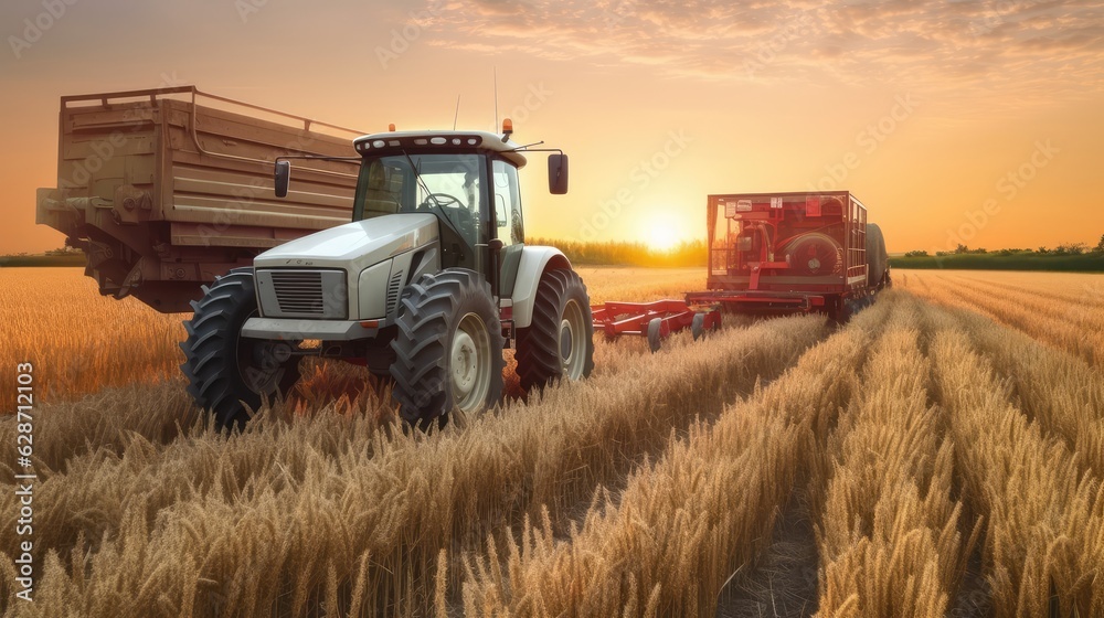Fototapeta premium combine harvester working on a field, Embracing 5G with Smart Tractor Innovation, Precision Farming, Ai Farming Systems