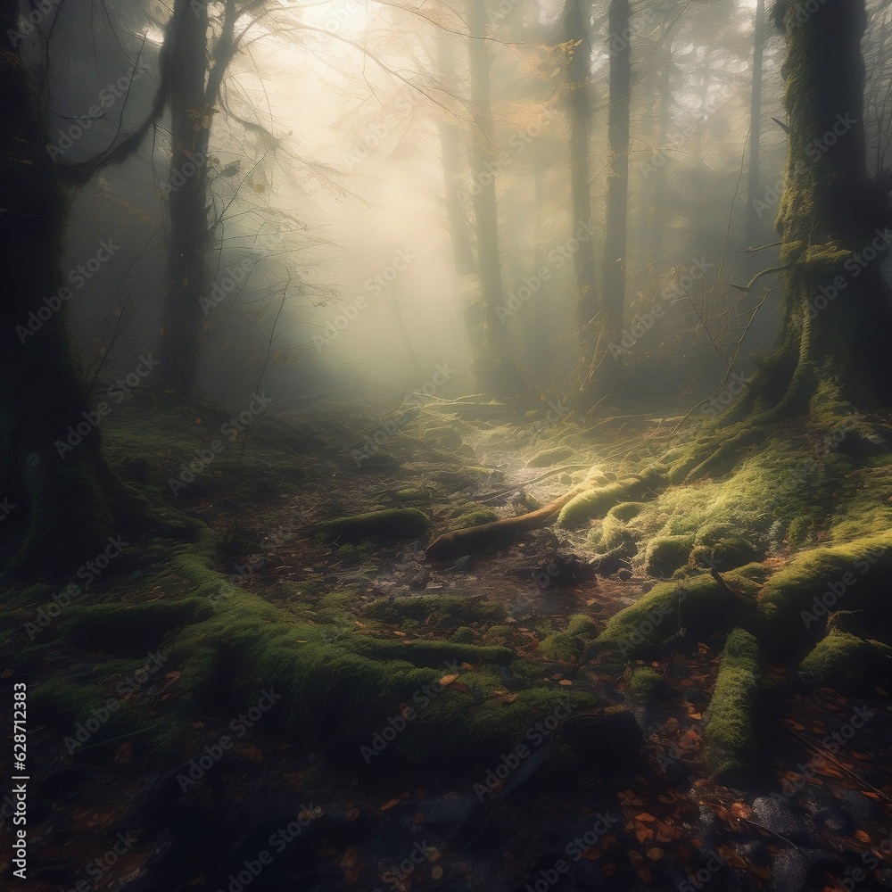 misty forest, illustration