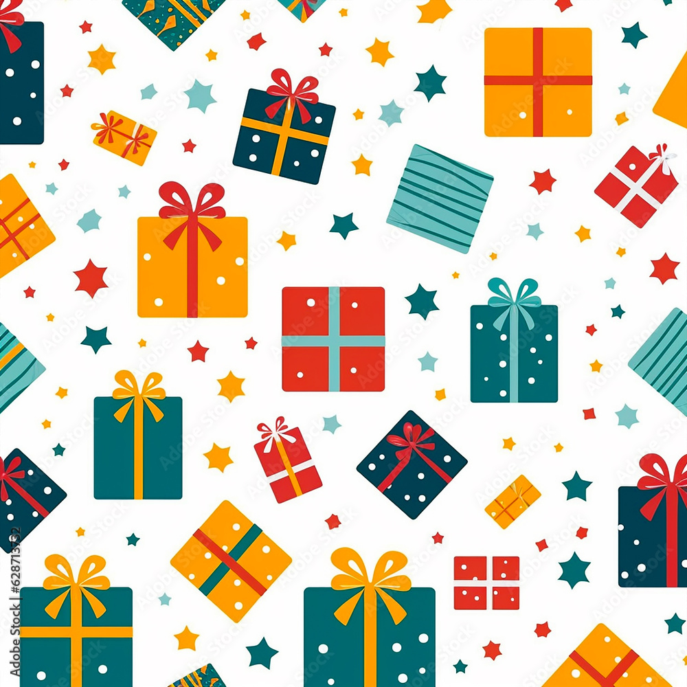 Seamless pattern with gifts. Generative AI. Seamless pattern with gifts. Generative AI.