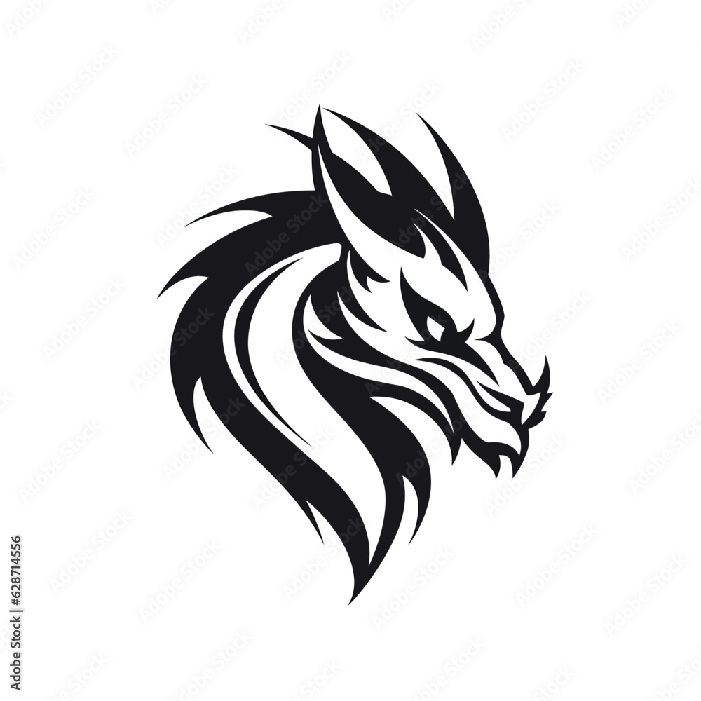 Vector logo of dragon, minimalistic, black and white