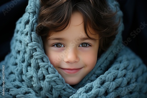 Bundle of Joy: A Portrait of a Smiling Newborn Baby Snuggled in a Blue Blanket © nadunprabodana