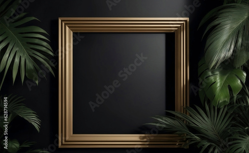 Photo frame mockup with tropical plants, Generative AI Illustration.