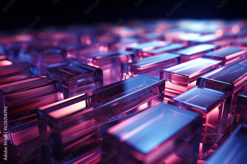 Fototapeta premium Colorful Harmony: Pink and Blue Illuminations Across Corrugated Shapes in a Geometric Abstract
