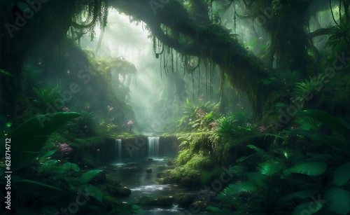 Magical elf jungle beautiful nature, Generative AI Illustration.