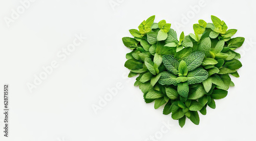 Culinary Heart of Health - Mint Vegetable on White Canvas, Generative AI