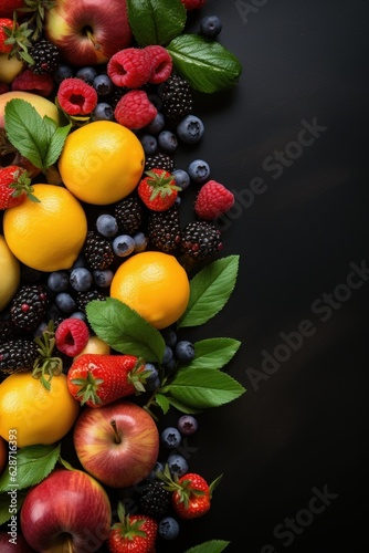 fruits on black background