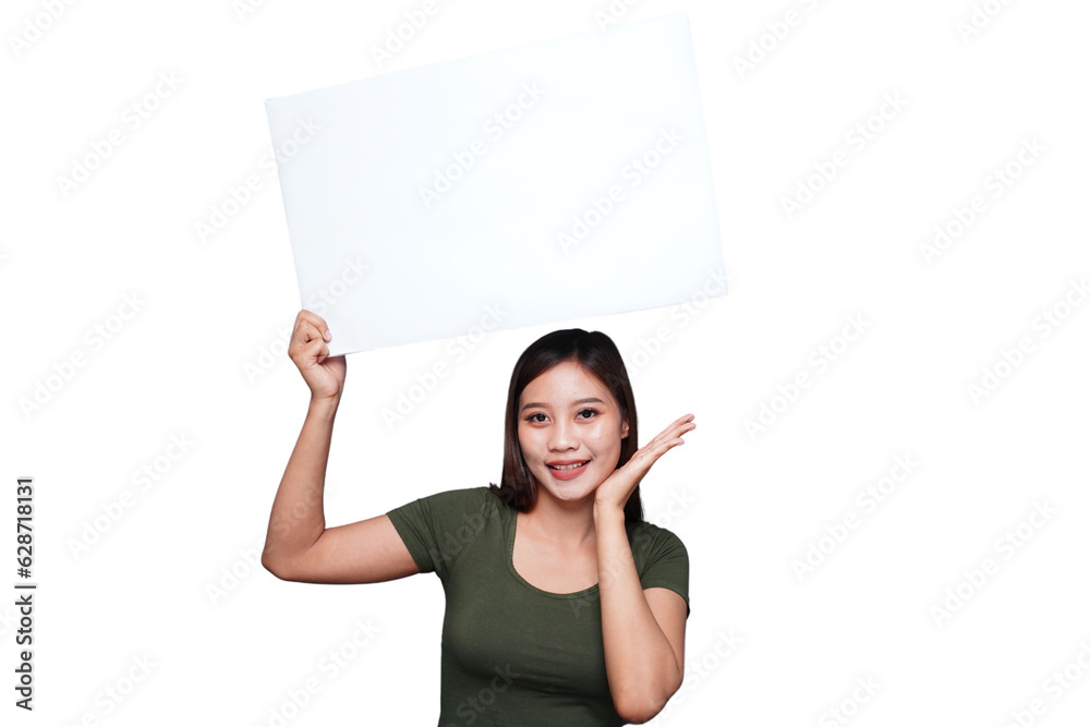 Beautiful Asian woman holding an empty board and smiling Beautiful Asian woman holding an empty board and smiling