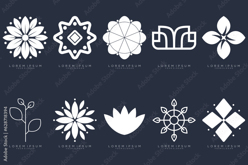 Floral ornament logo. Abstract beauty flower set logo design collection Floral ornament logo. Abstract beauty flower set logo design collection