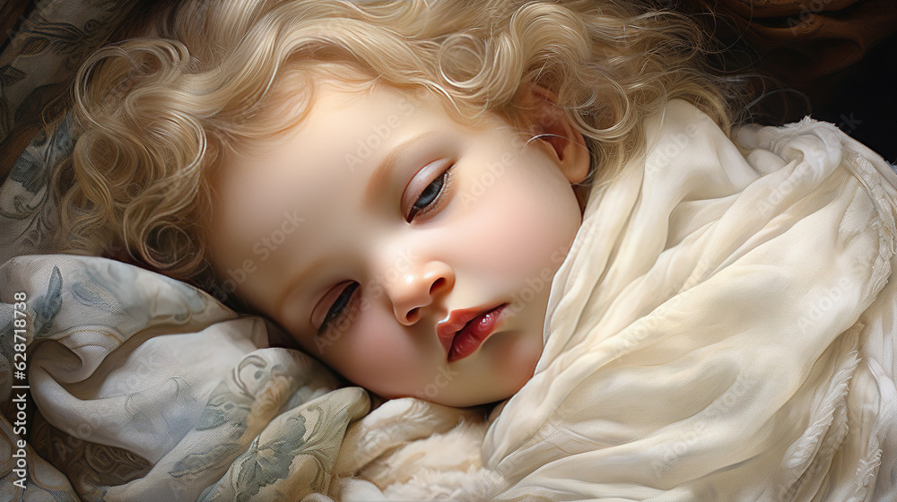 Close-up portrait of a beautiful sleeping toddler girl is sleeping covered with a blanket Close-up portrait of a beautiful sleeping toddler girl is sleeping covered with a blanket