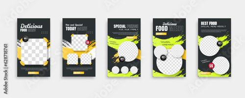 set of food post story social media banner template design. Creative design, easy Use for promotions you product. story food for your restaurant promotion