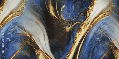 Marble blue and gold abstract background with gold gradient. Luxury abstract fluid art painting in alcohol ink technique, mixture of dark blue, gray and gold paints. Imitation of marble stone.