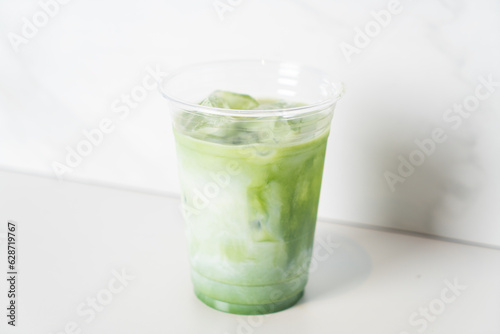 matcha green tea latte in glass
