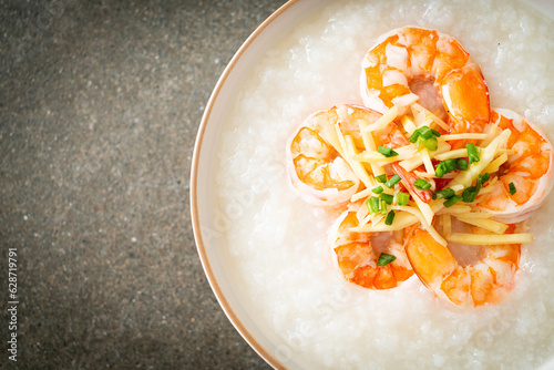 Slika na platnu Congee with shrimps and fresh ginger