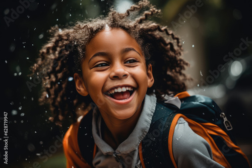 Excited Little Boy with Backpack Ready to Go Back to School - Generative AI