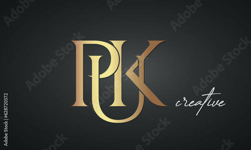 luxury letters PUK golden logo icon premium monogram, creative royal logo design