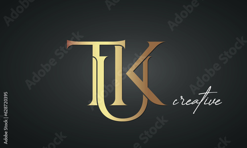 luxury letters TUK golden logo icon premium monogram, creative royal logo design