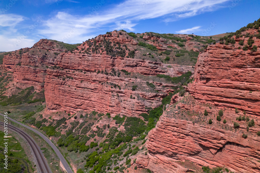A view of the canyons and the rail road below.