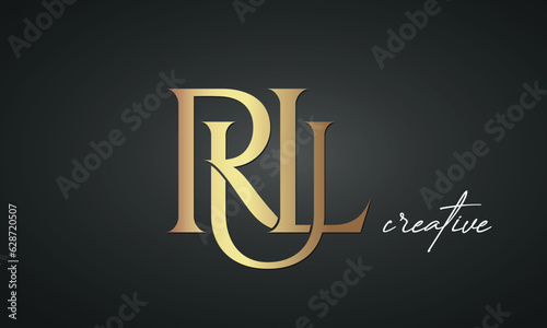 luxury letters RUL golden logo icon premium monogram, creative royal logo design photo