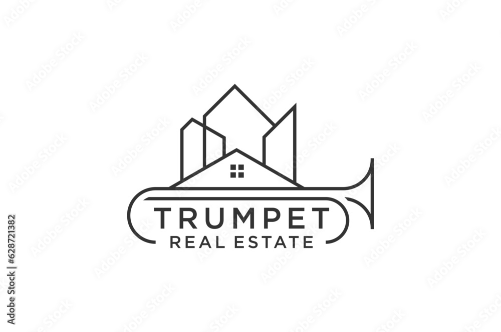 Real estate property logo design trumpet jazz music line style icon symbol Real estate property logo design trumpet jazz music line style icon symbol