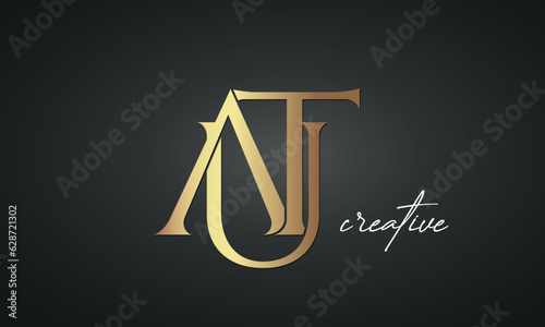 luxury letters AUT golden logo icon premium monogram, creative royal logo design