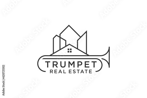 Real estate property logo design trumpet jazz music line style icon symbol