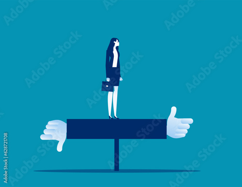 Performance assessment. Business thumb up and thumb down vector illustration