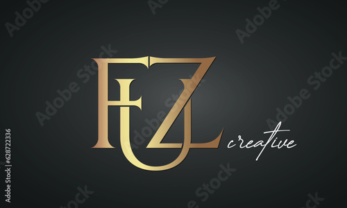 luxury letters FUZ golden logo icon premium monogram, creative royal logo design