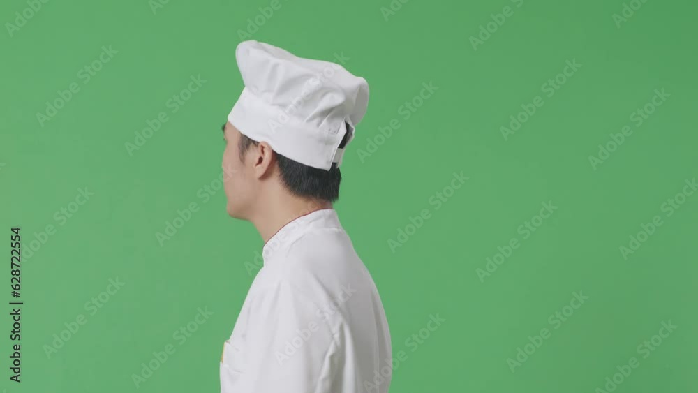 Side View Of Asian Man Chef Walking And Looking Around In The Green Screen Background Studio
Side View Of Asian Man Chef Walking And Looking Around In The Green Screen Background Studio