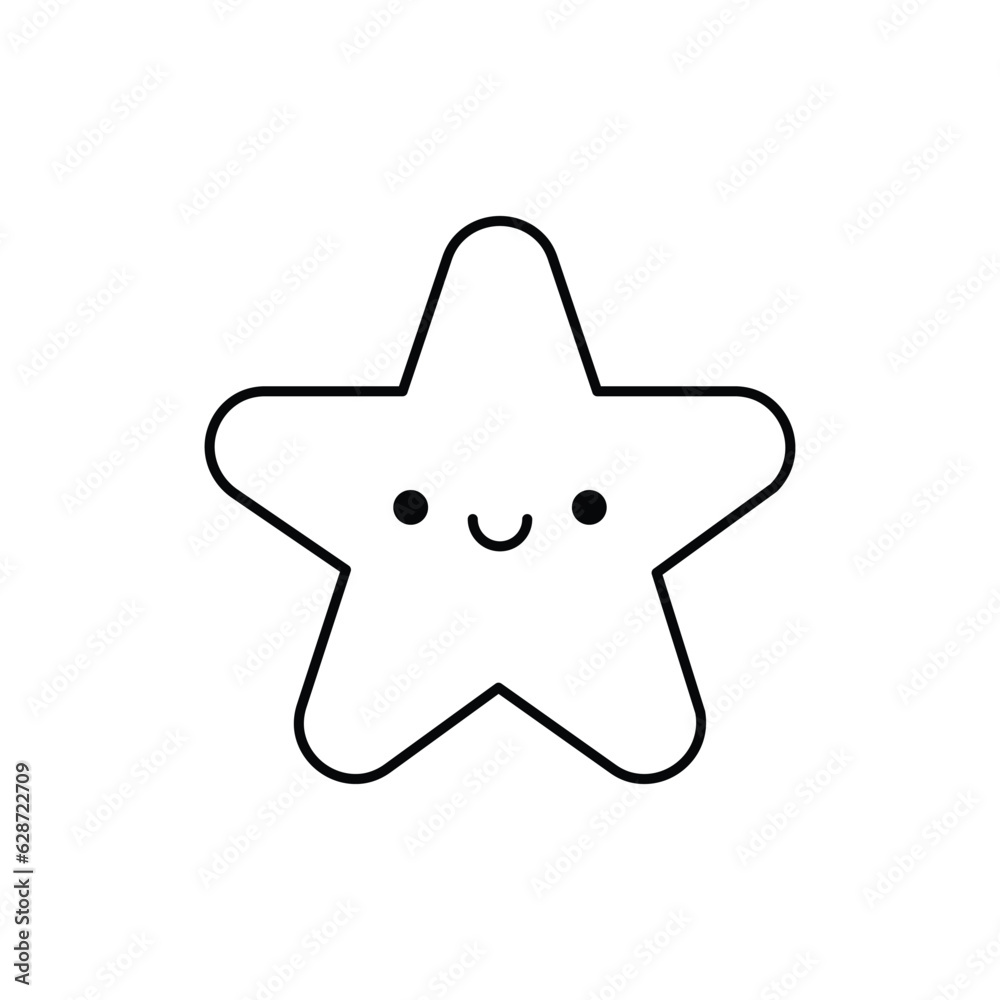 Cute smiling little star character line icon. Coloring book for children. Vector illustration in outline style. Cute smiling little star character line icon. Coloring book for children. Vector illustration in outline style.