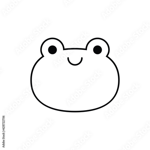 Cute smiling green frog face character line icon. Coloring book for children. Vector illustration in outline style.