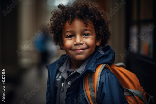Excited Little Boy with Backpack Ready to Go Back to School - Generative AI © illuminating images