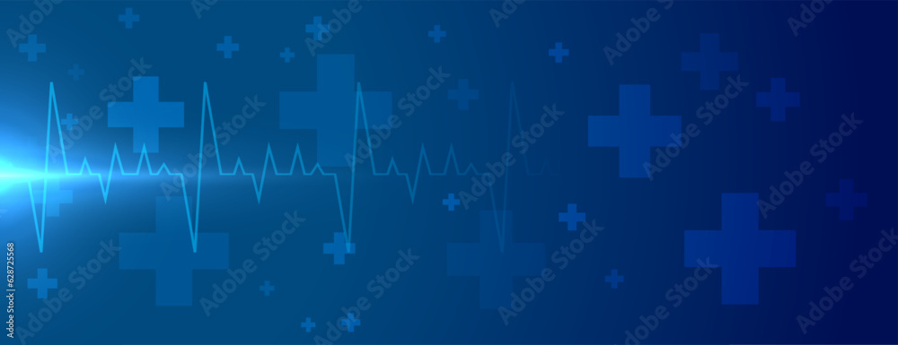 bio tech health care blue wallpaper with heart beat and cross design
